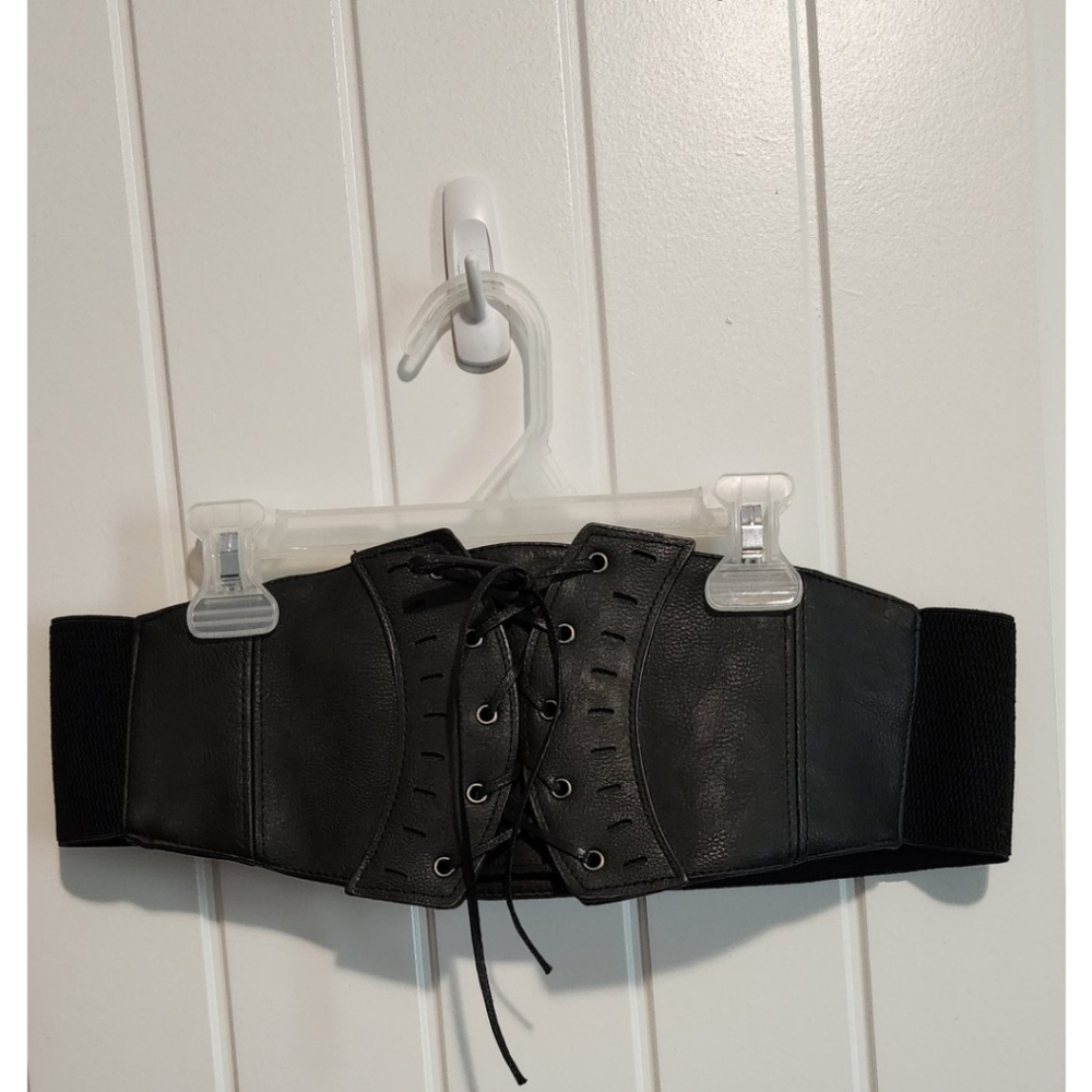 Womens black corset stretch belt 1X Lace up